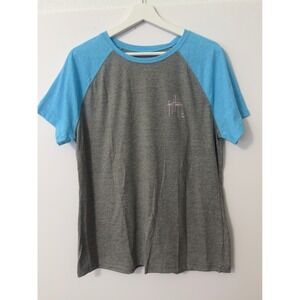 Guy Harvey Marlin Performance T-Shirt Mens XL Grey Blue Raglan Fishing Coastal